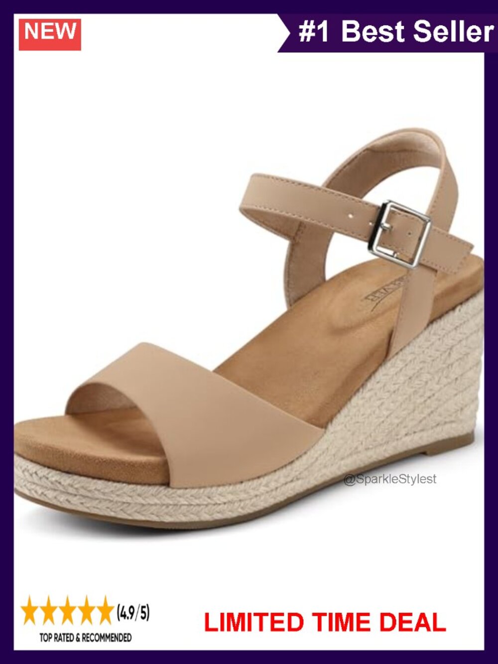 Raffia Platform Espadrille Wedge Sandals Memory Foam Arch Support Ankle Strap